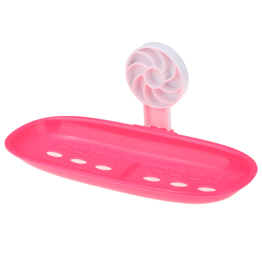 Bathroom Shower Soap Dish Holder Self Adhesive Box Case Fast Draining Red