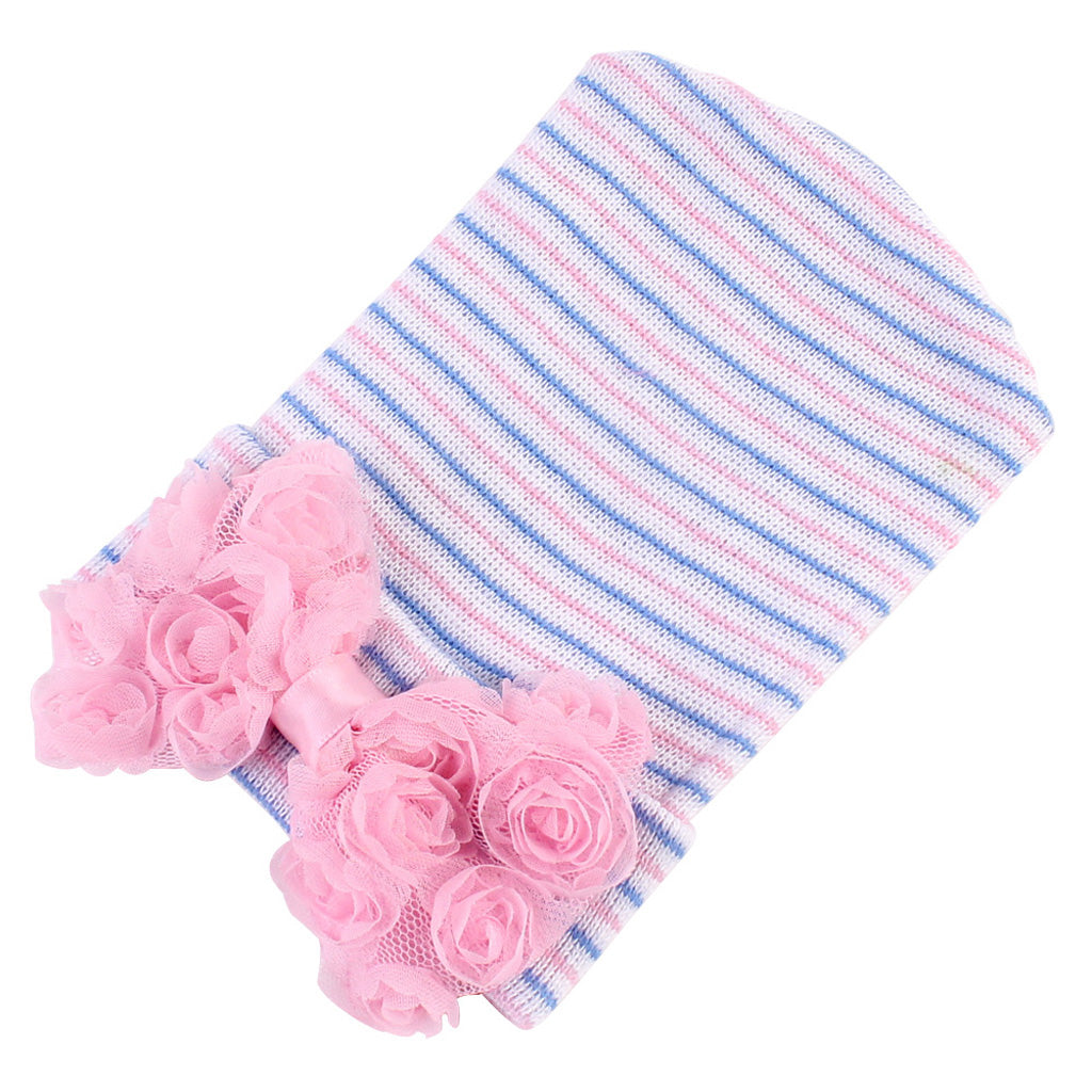 Cute Newborn Baby Hospital Hats Big Bow Knot Toddler Knit Cap Stripe