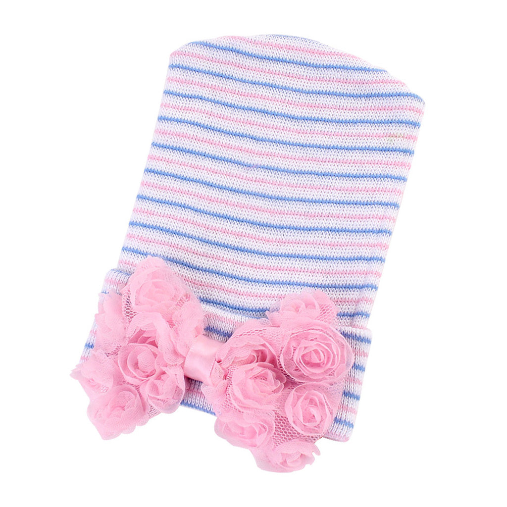 Cute Newborn Baby Hospital Hats Big Bow Knot Toddler Knit Cap Stripe