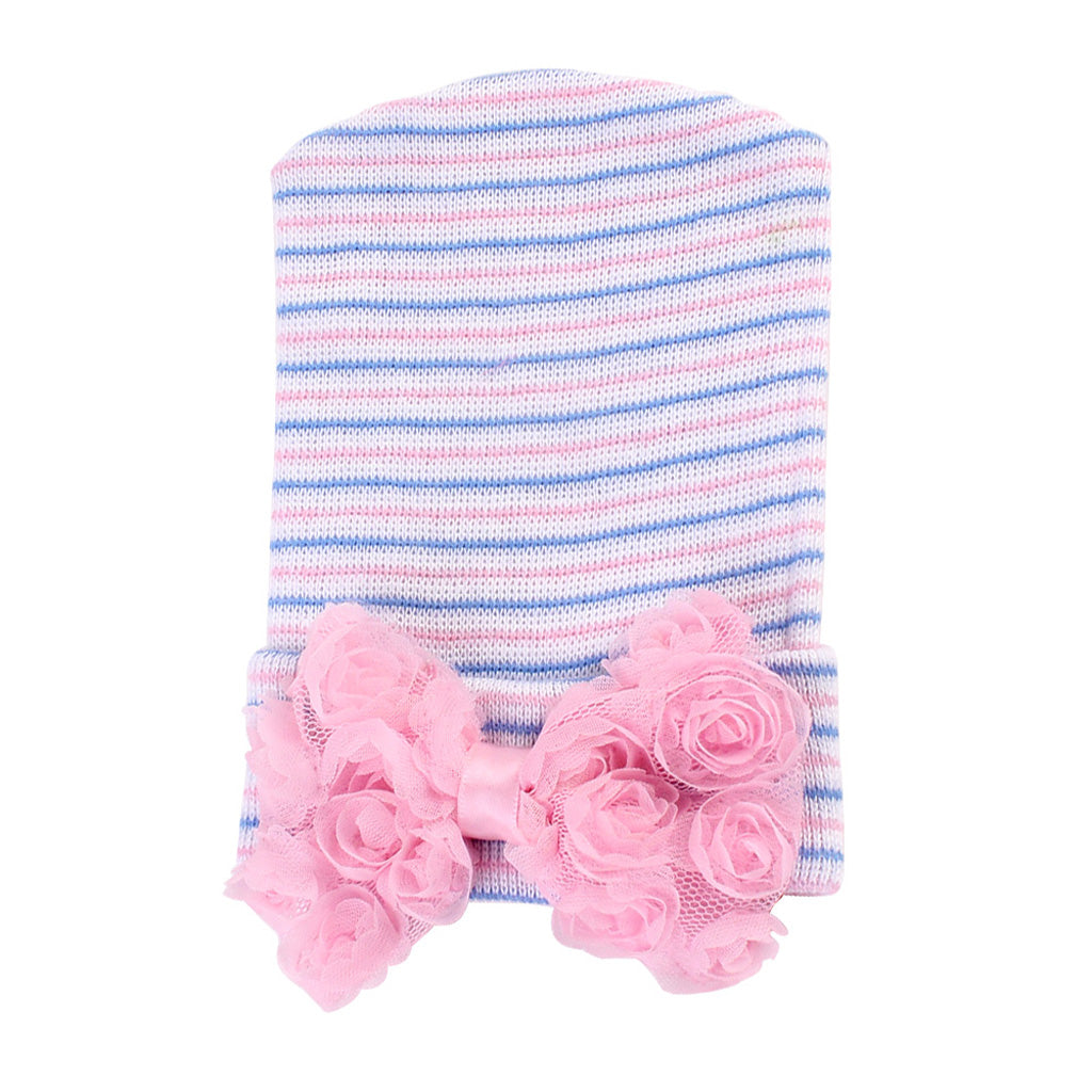 Cute Newborn Baby Hospital Hats Big Bow Knot Toddler Knit Cap Stripe