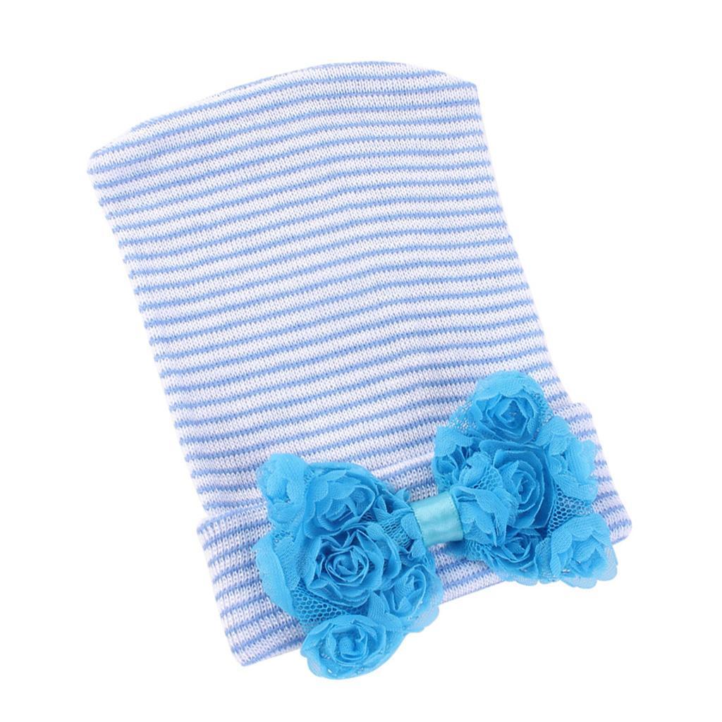 Cute Newborn Baby  Hats Big Bow Knot Toddler Knit Cap Blue