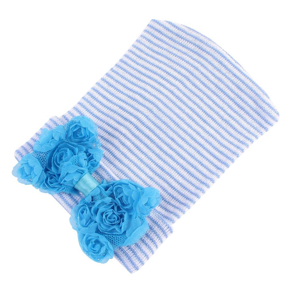 Cute Newborn Baby  Hats Big Bow Knot Toddler Knit Cap Blue