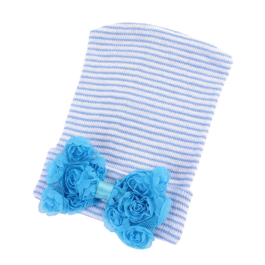 Cute Newborn Baby  Hats Big Bow Knot Toddler Knit Cap Blue