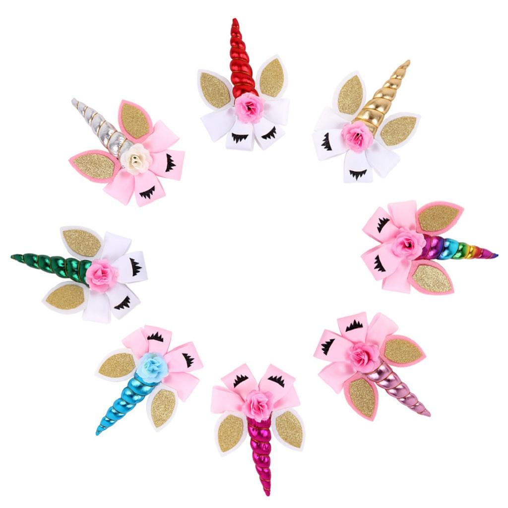 Children Party Spiral Unicorn Shiny Flower Unicorn Hair Clip Red