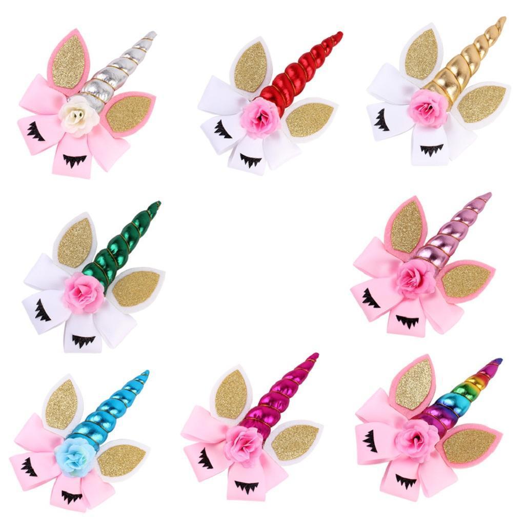 Children Party Spiral Unicorn Shiny Flower Unicorn Hair Clip Red