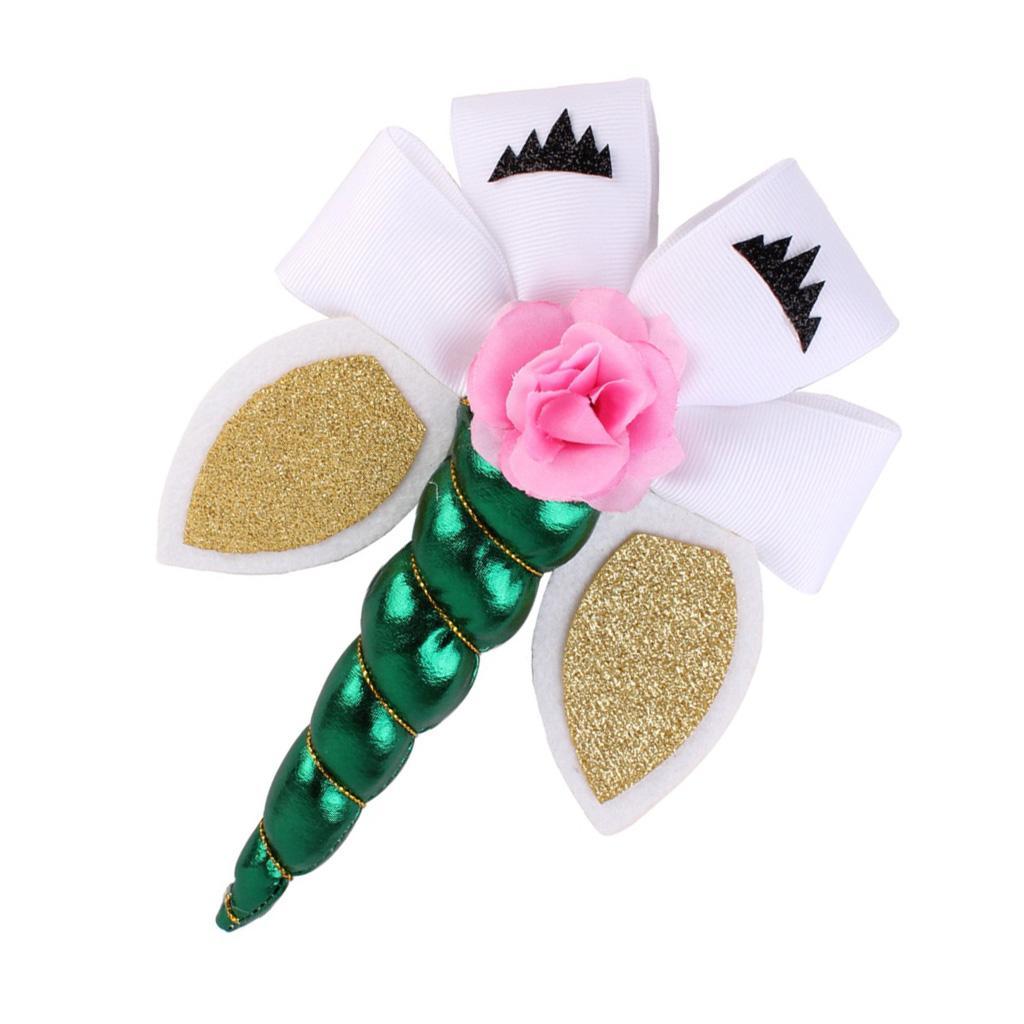 Children Party Spiral Unicorn Shiny Flower Unicorn Hair Clip Green