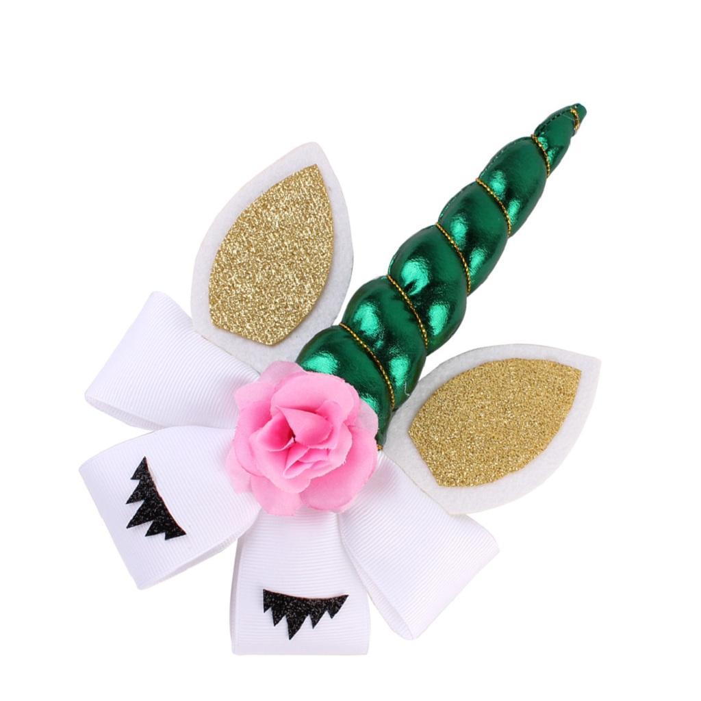 Children Party Spiral Unicorn Shiny Flower Unicorn Hair Clip Green