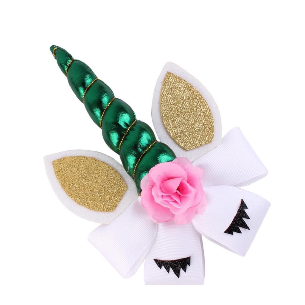 Children Party Spiral Unicorn Shiny Flower Unicorn Hair Clip Green