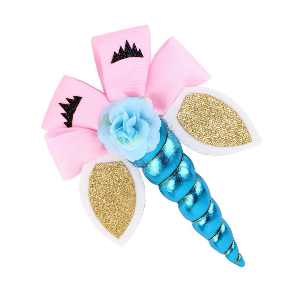 Children Party Spiral Unicorn Shiny Flower Unicorn Hair Clip Blue