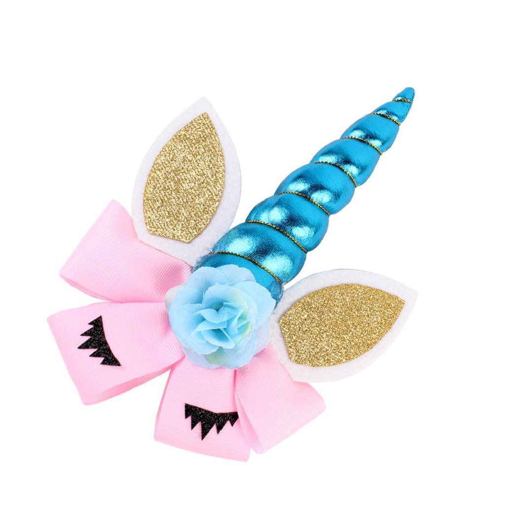 Children Party Spiral Unicorn Shiny Flower Unicorn Hair Clip Blue