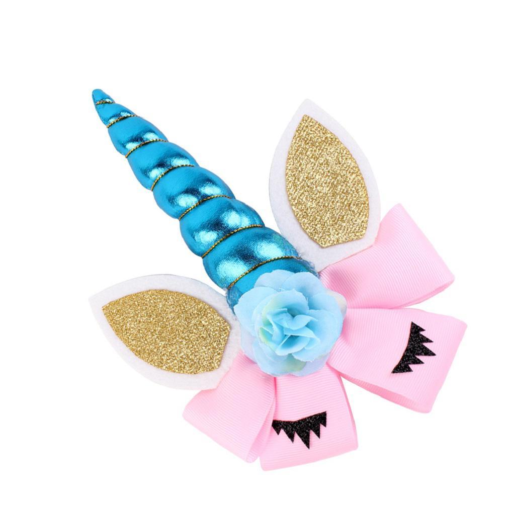 Children Party Spiral Unicorn Shiny Flower Unicorn Hair Clip Blue