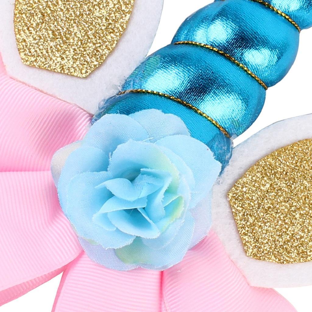 Children Party Spiral Unicorn Shiny Flower Unicorn Hair Clip Blue