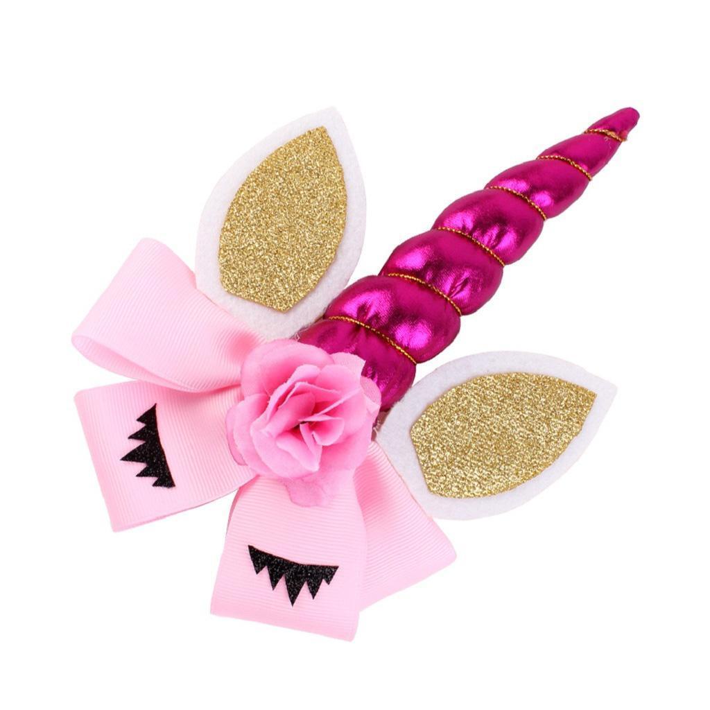 Children Party Spiral Unicorn Shiny Flower Unicorn Hair Clip Rose red