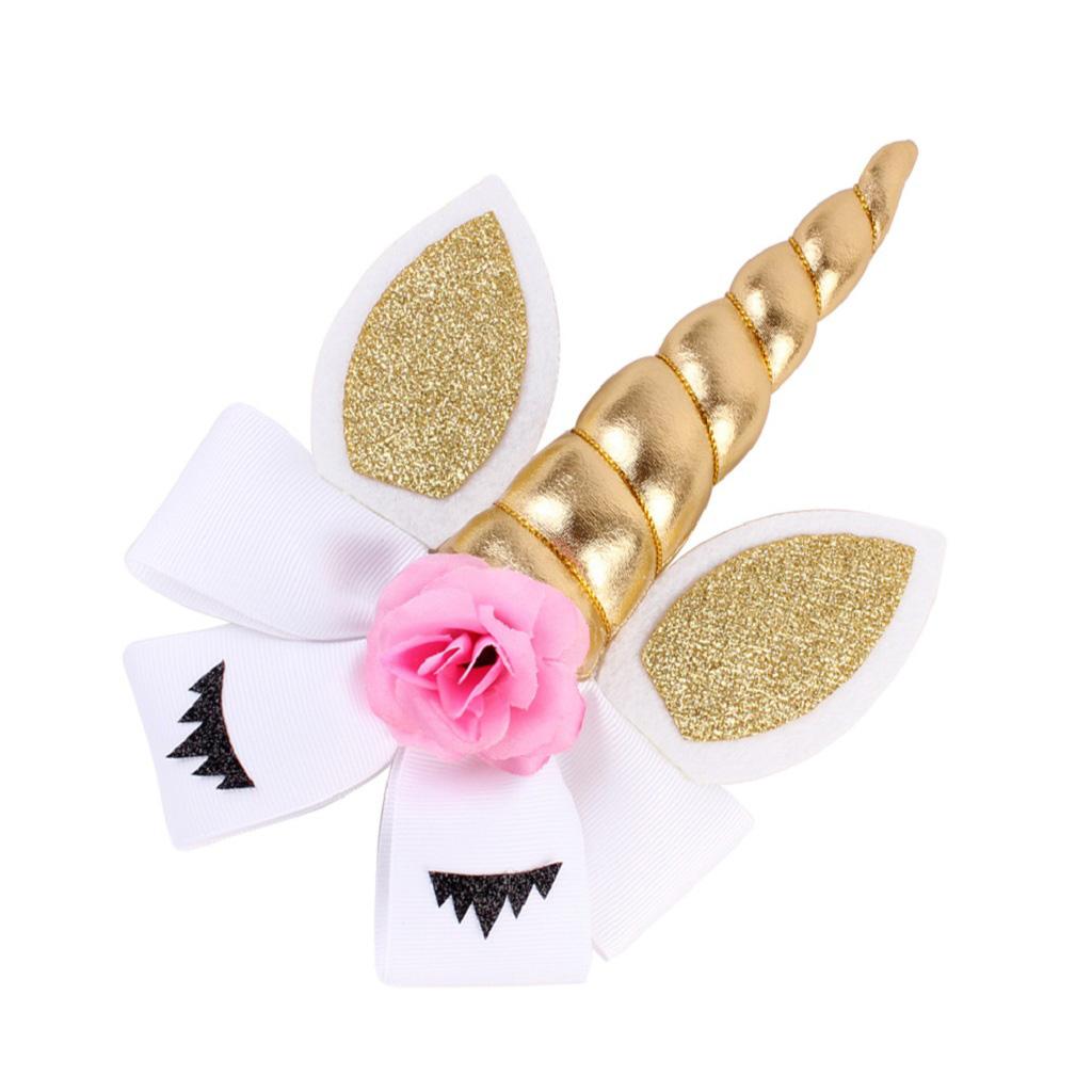 Children Party Spiral Unicorn Shiny Flower Unicorn Hair Clip Golden