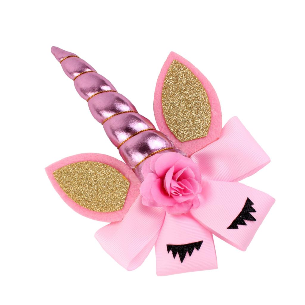 Children Party Spiral Unicorn Shiny Flower Unicorn Hair Clip Pink