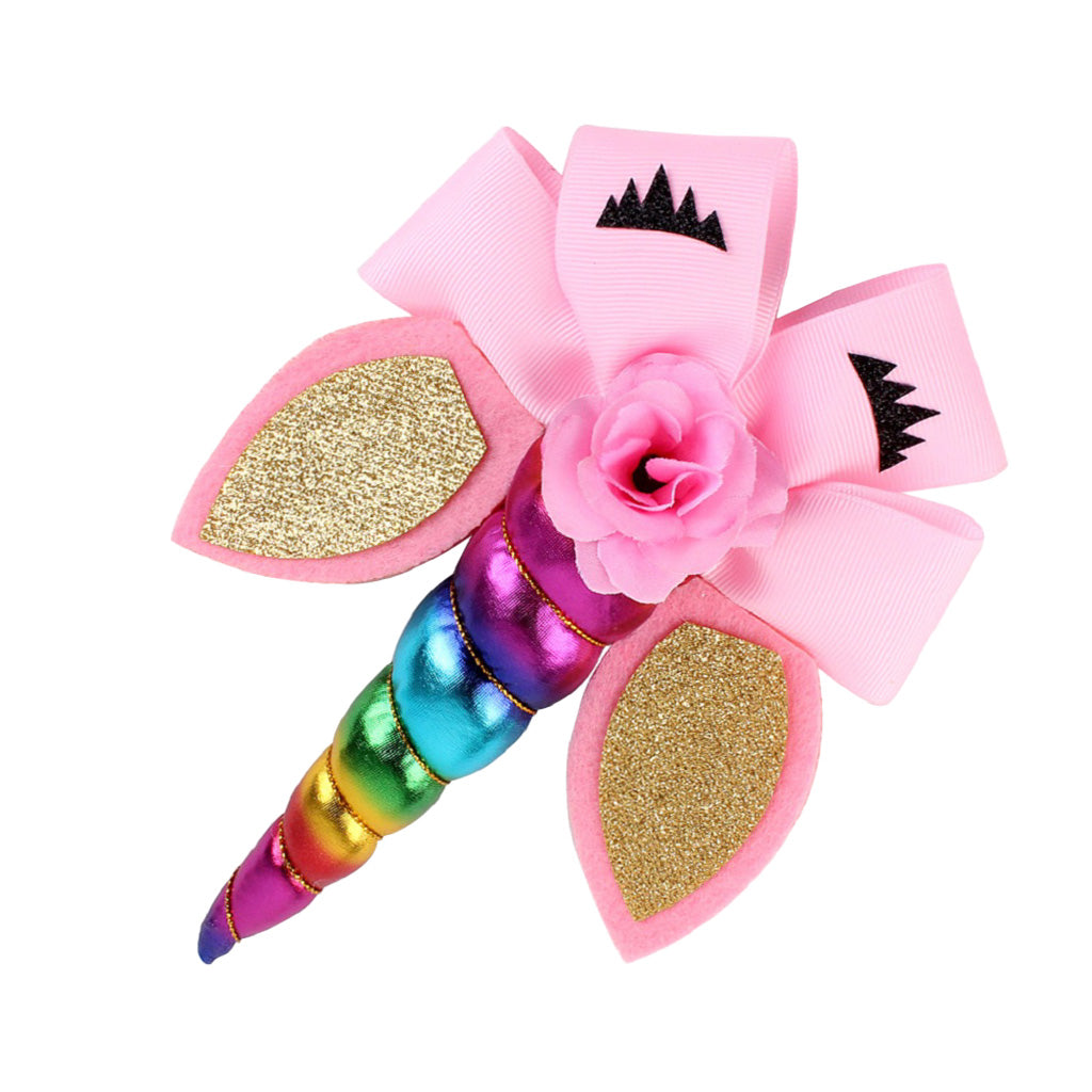 Children Party Spiral Unicorn Shiny Flower Unicorn Hair Clip Multicolored