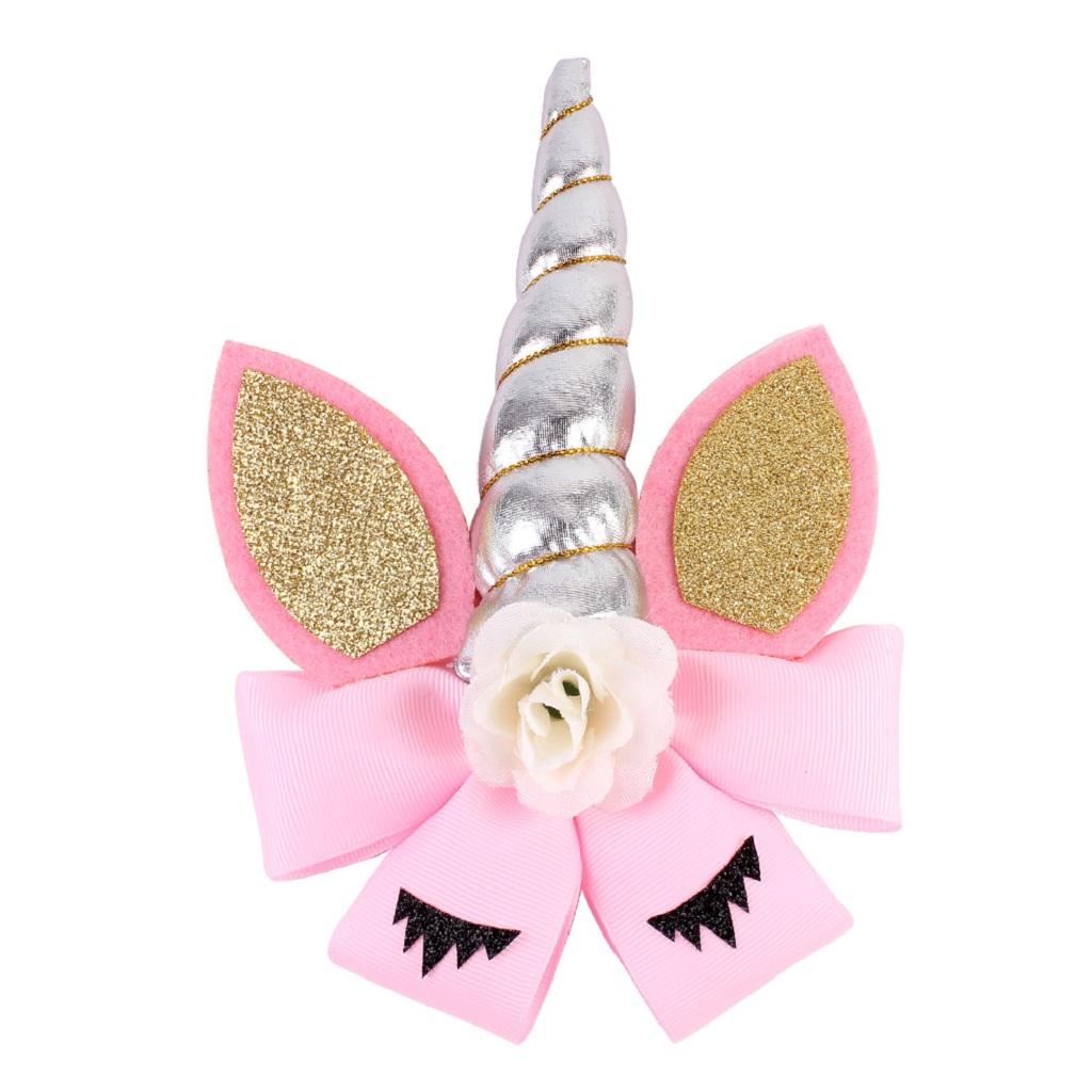 Children Party Spiral Unicorn Shiny Flower Unicorn Hair Clip Silver