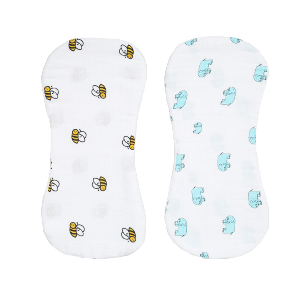 2 Pieces Baby Spit Sweat Towel Feeding Pad Green elephant and Bee