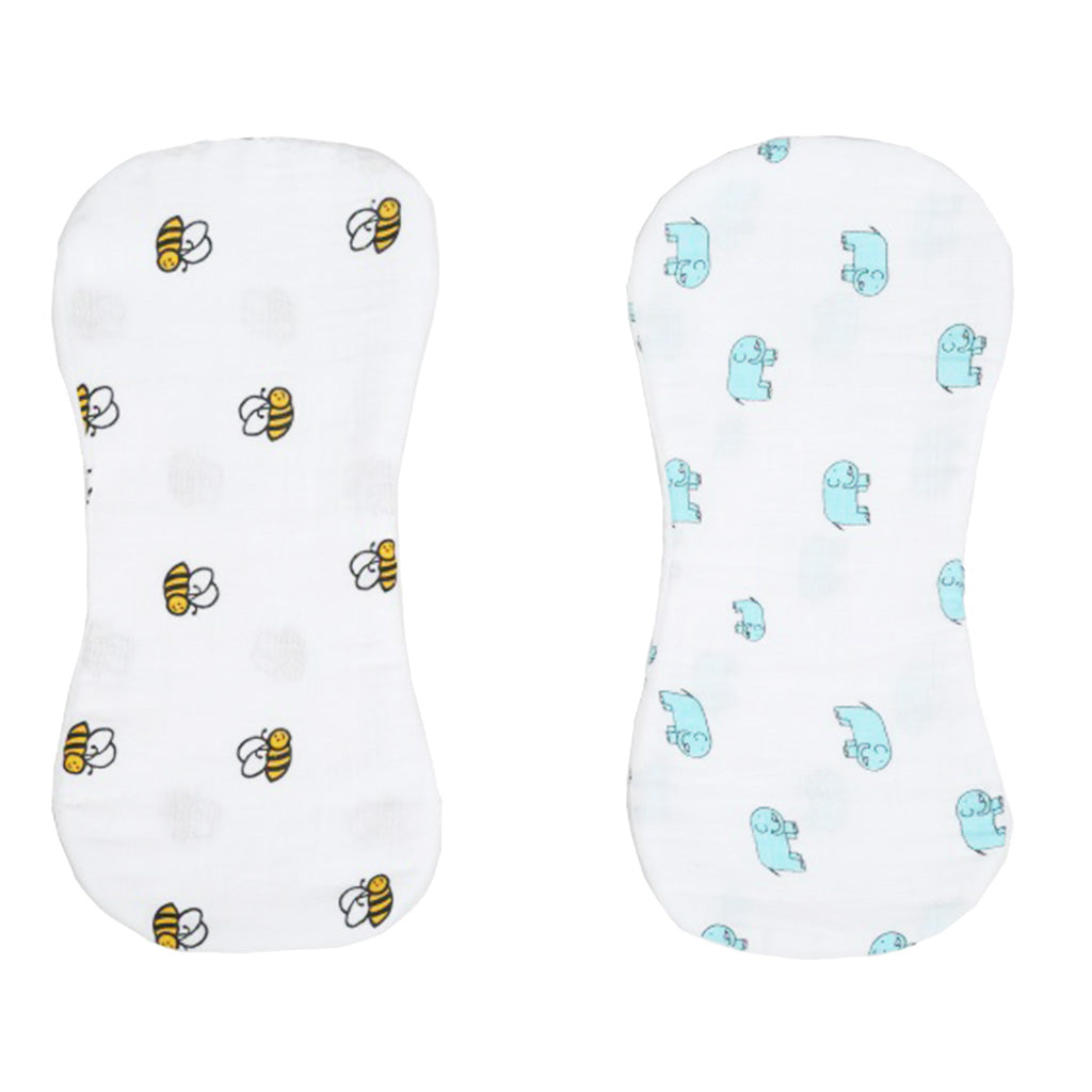 2 Pieces Baby Spit Sweat Towel Feeding Pad Green elephant and Bee