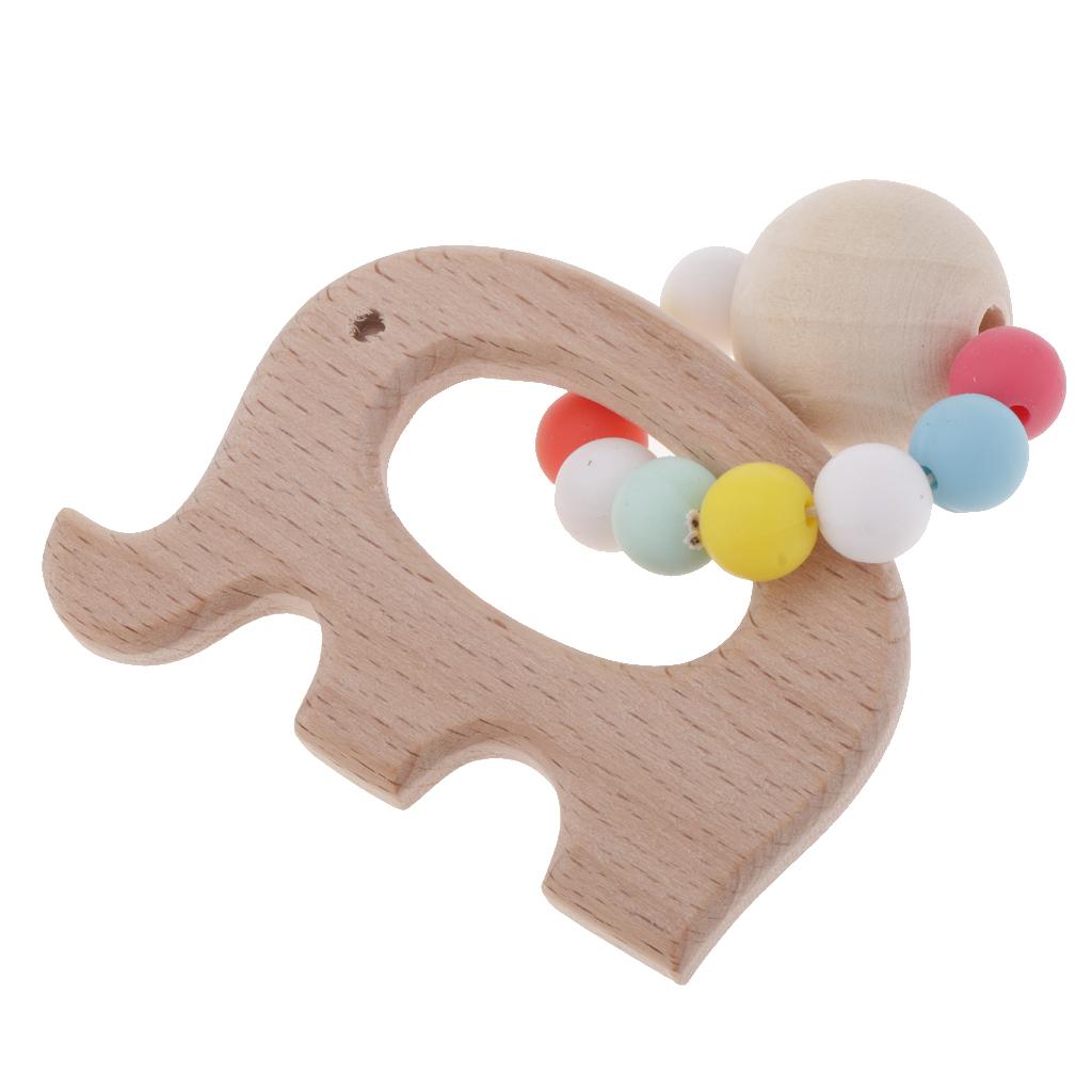 Wooden Teether Nature Baby Teething Toy Organic Wood Gift Elephant