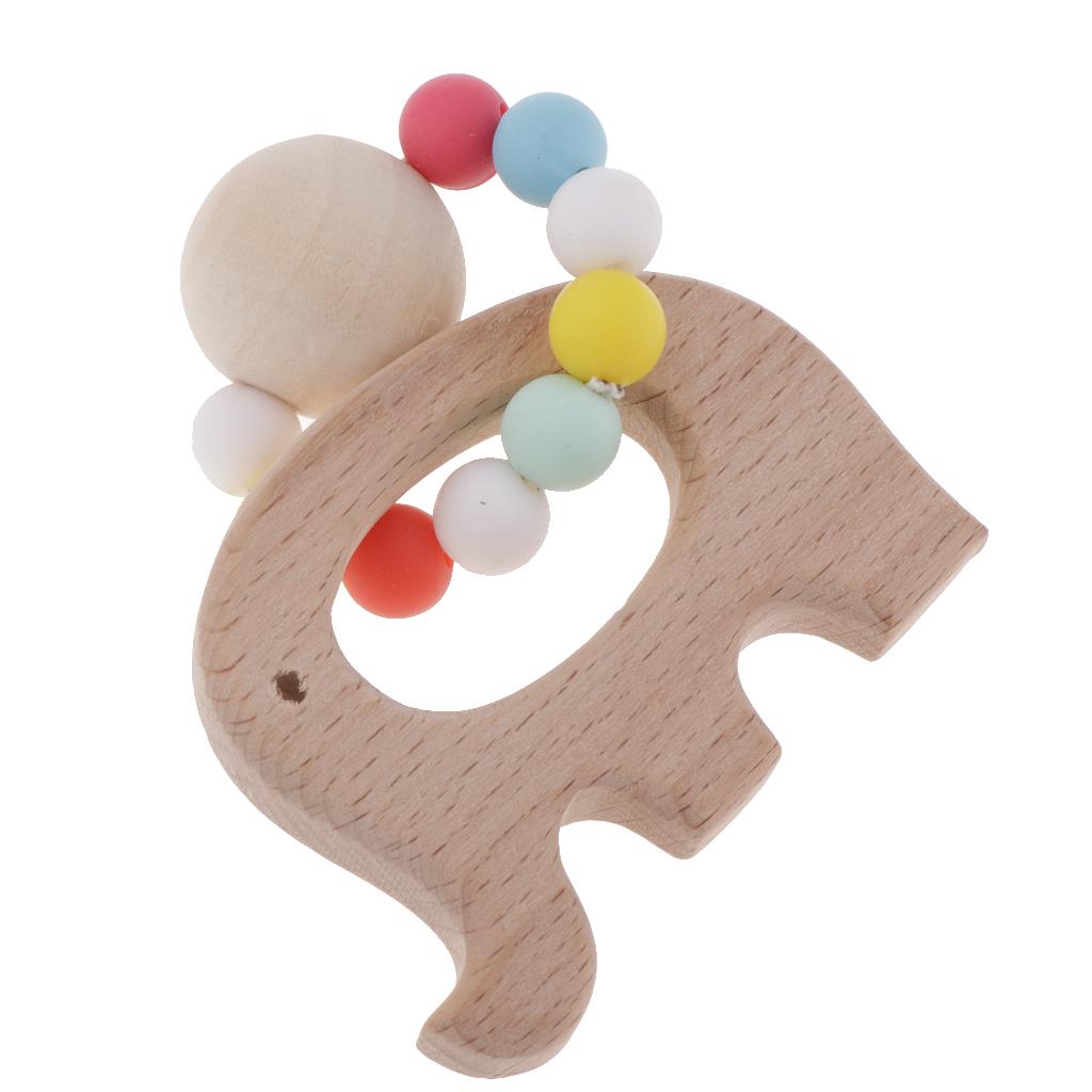 Wooden Teether Nature Baby Teething Toy Organic Wood Gift Elephant