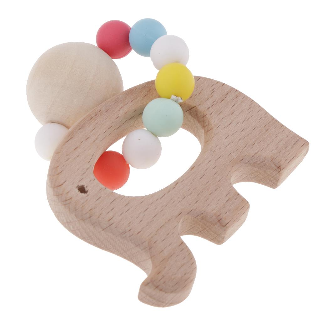 Wooden Teether Nature Baby Teething Toy Organic Wood Gift Elephant