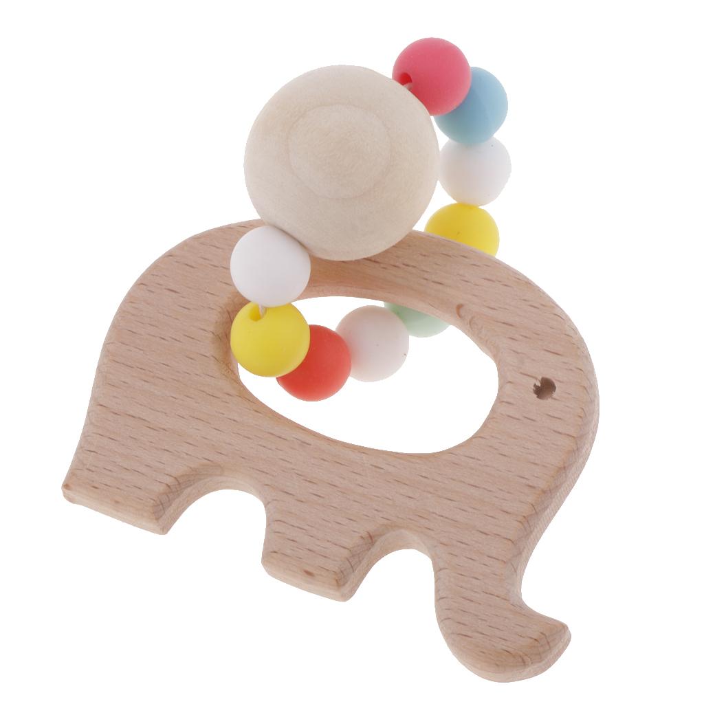 Wooden Teether Nature Baby Teething Toy Organic Wood Gift Elephant