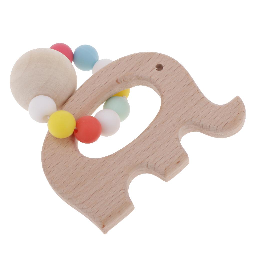 Wooden Teether Nature Baby Teething Toy Organic Wood Gift Elephant