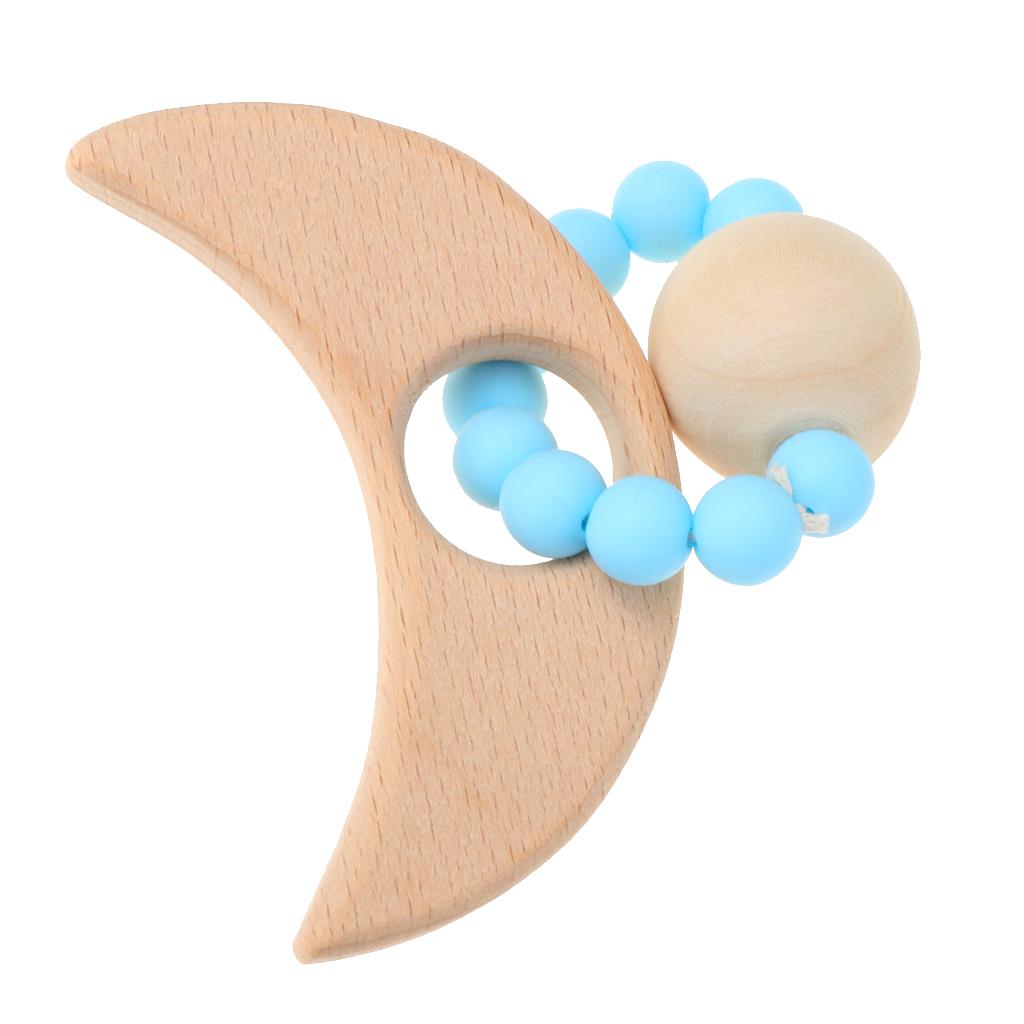 Wooden Teether Nature Baby Teething Toy Organic Wood Gift Moon