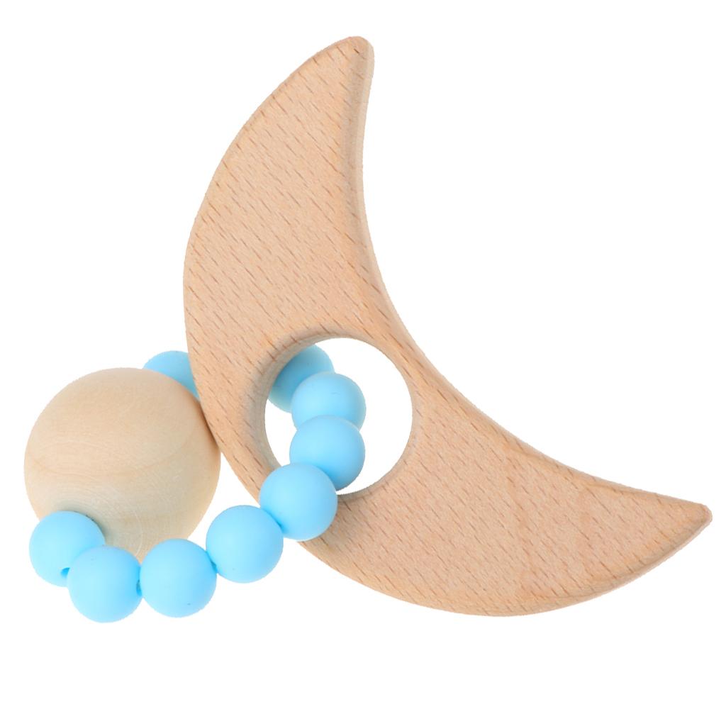 Wooden Teether Nature Baby Teething Toy Organic Wood Gift Moon