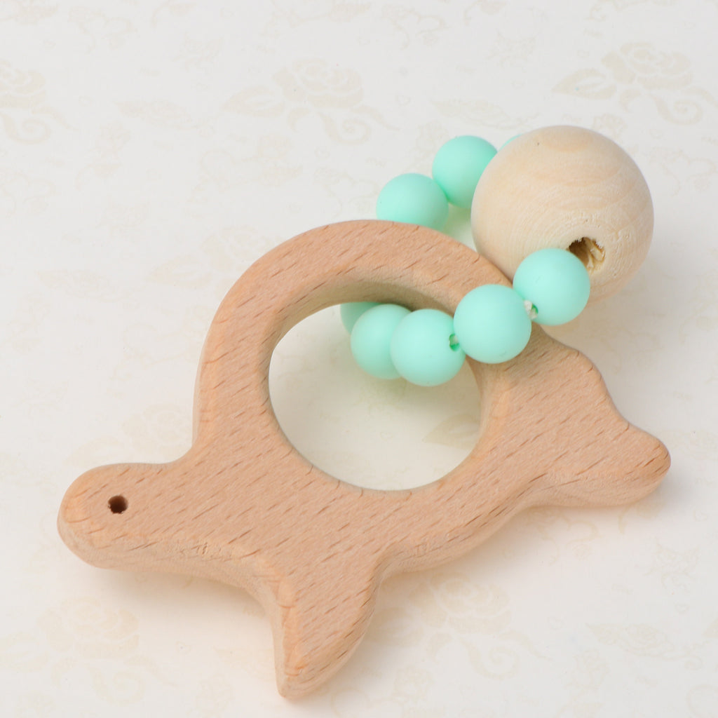 Wooden Teether Nature Baby Teething Toy Organic Wood Gift Turtle