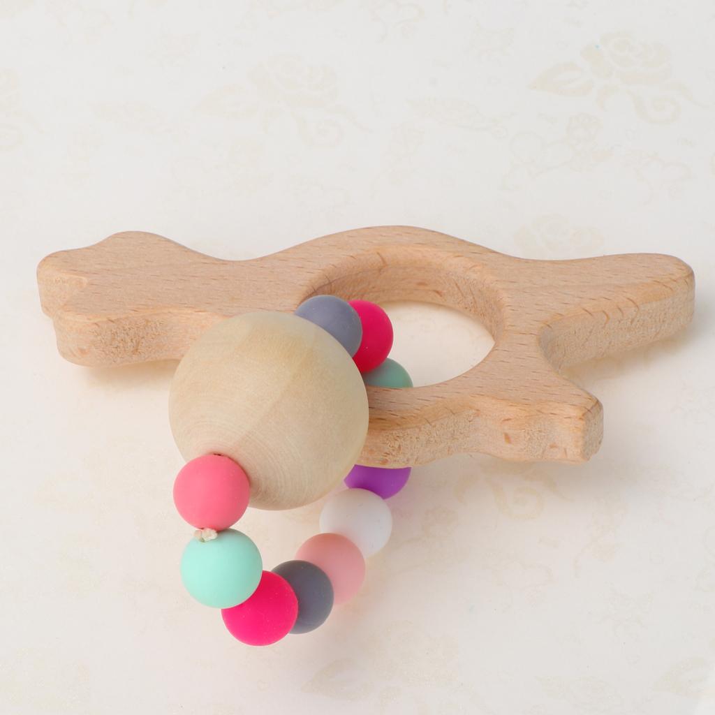 Natural Wooden Baby Teether Wood Teething Bracelet Rings Dinosaur