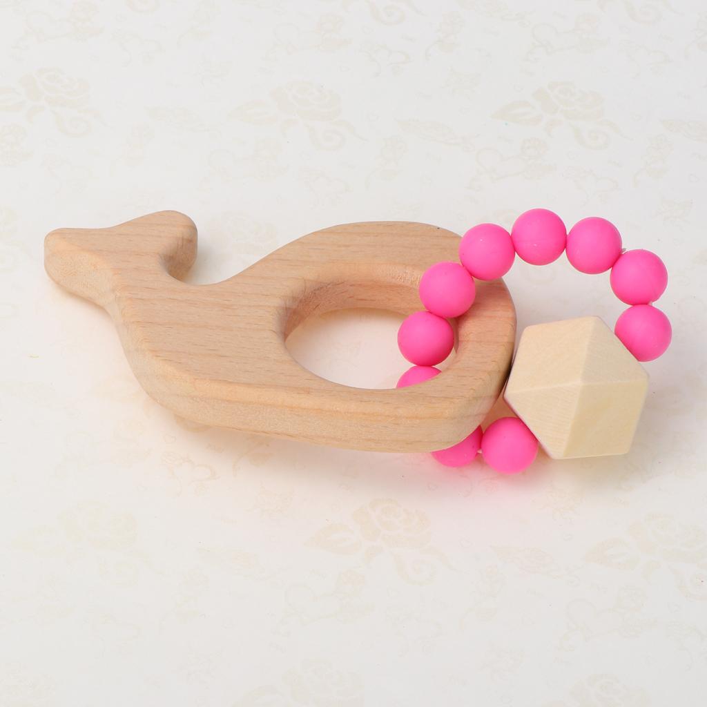 Natural Wooden Baby Teether Wood Teething Bracelet Rings Whale