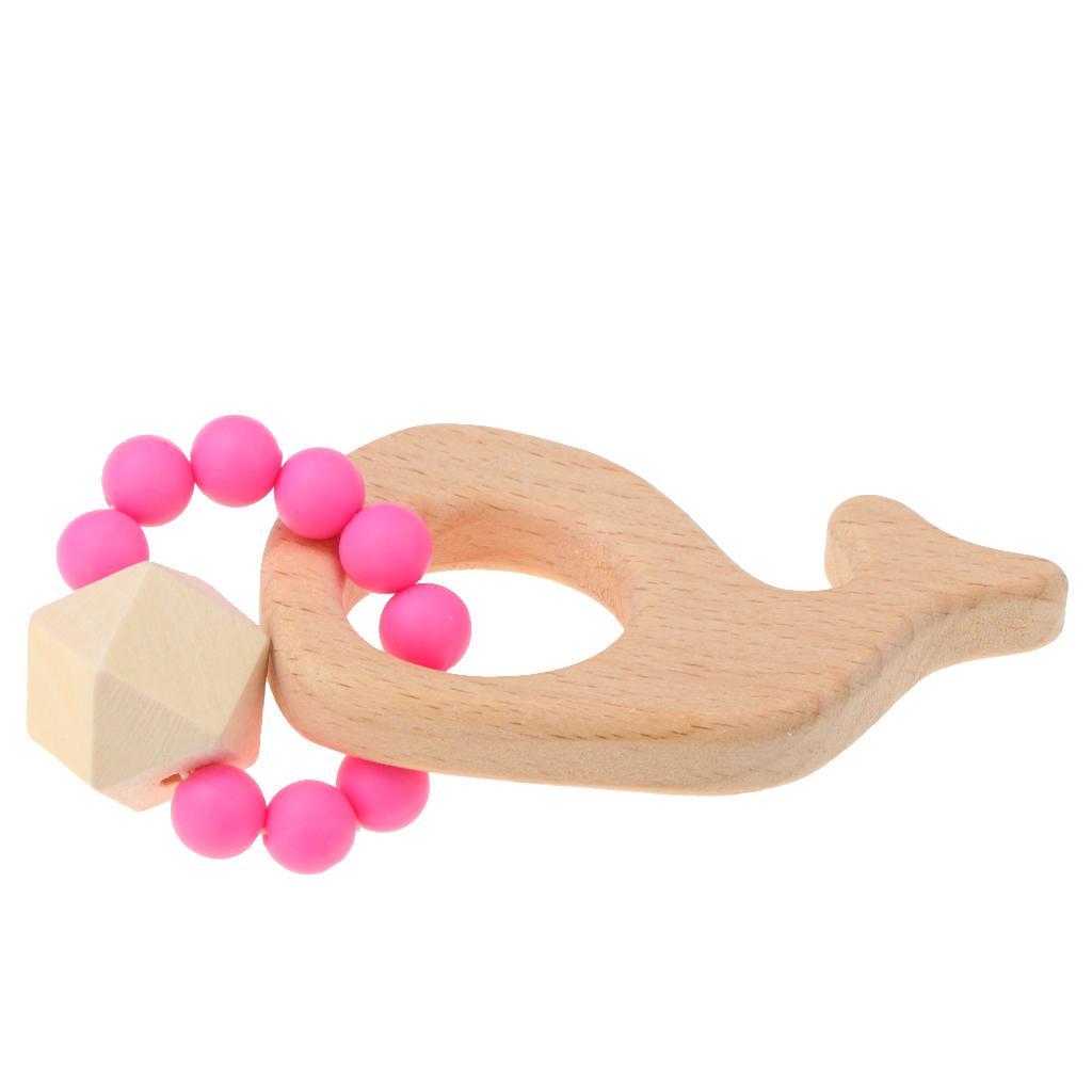 Natural Wooden Baby Teether Wood Teething Bracelet Rings Whale