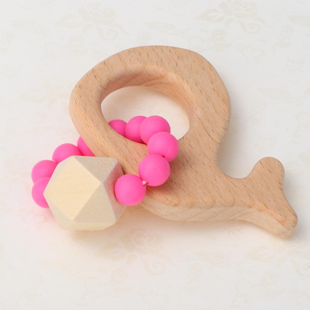 Natural Wooden Baby Teether Wood Teething Bracelet Rings Whale