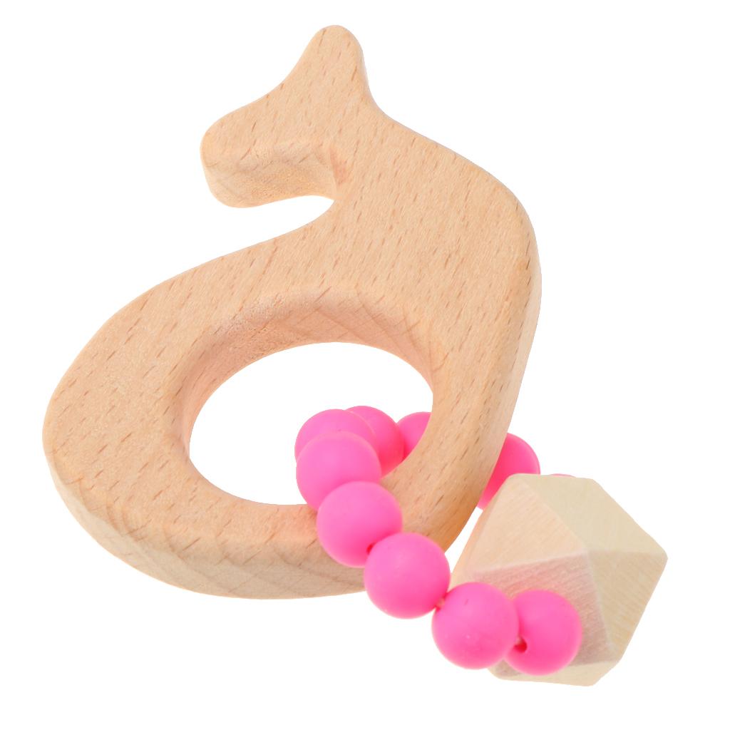 Natural Wooden Baby Teether Wood Teething Bracelet Rings Whale