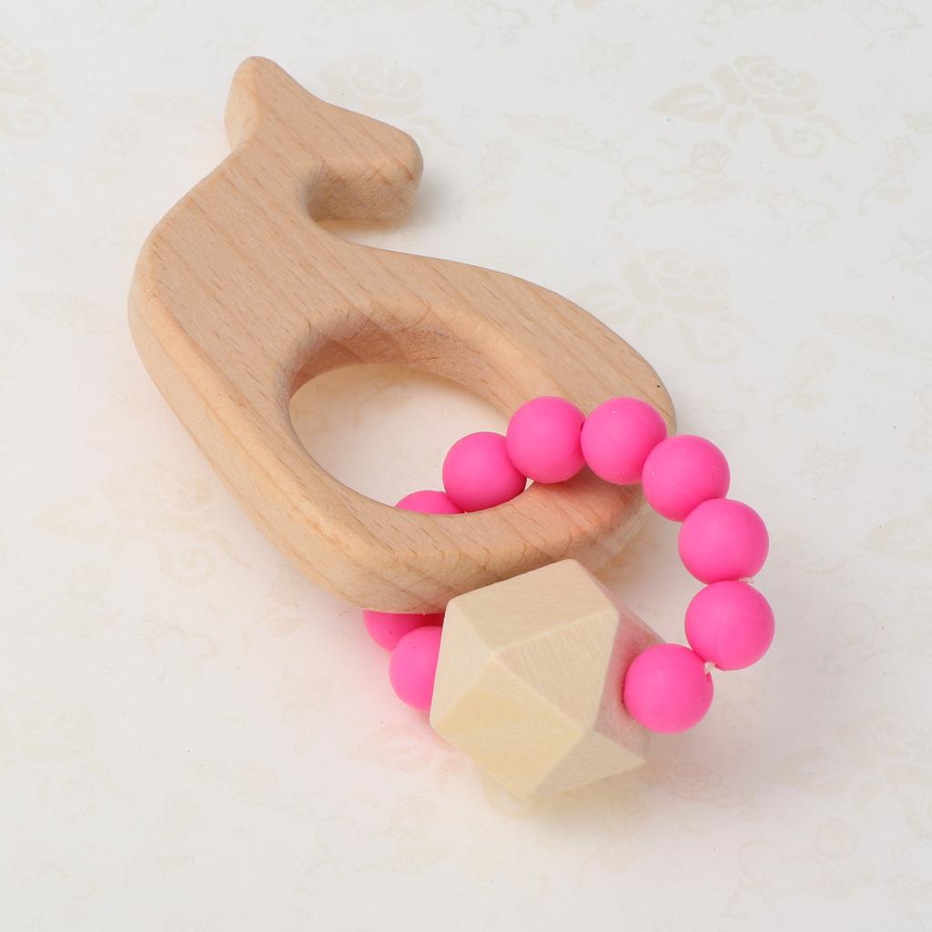 Natural Wooden Baby Teether Wood Teething Bracelet Rings Whale