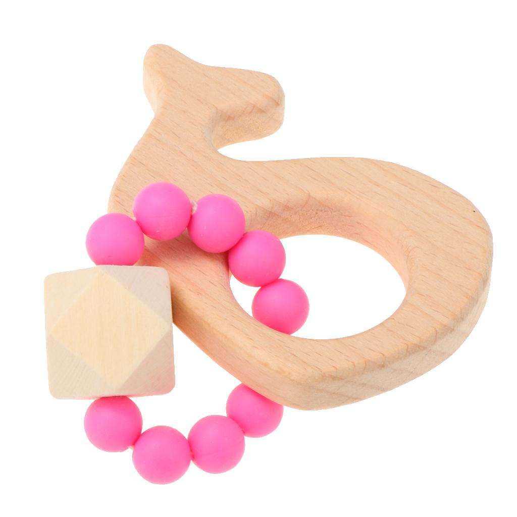 Natural Wooden Baby Teether Wood Teething Bracelet Rings Whale