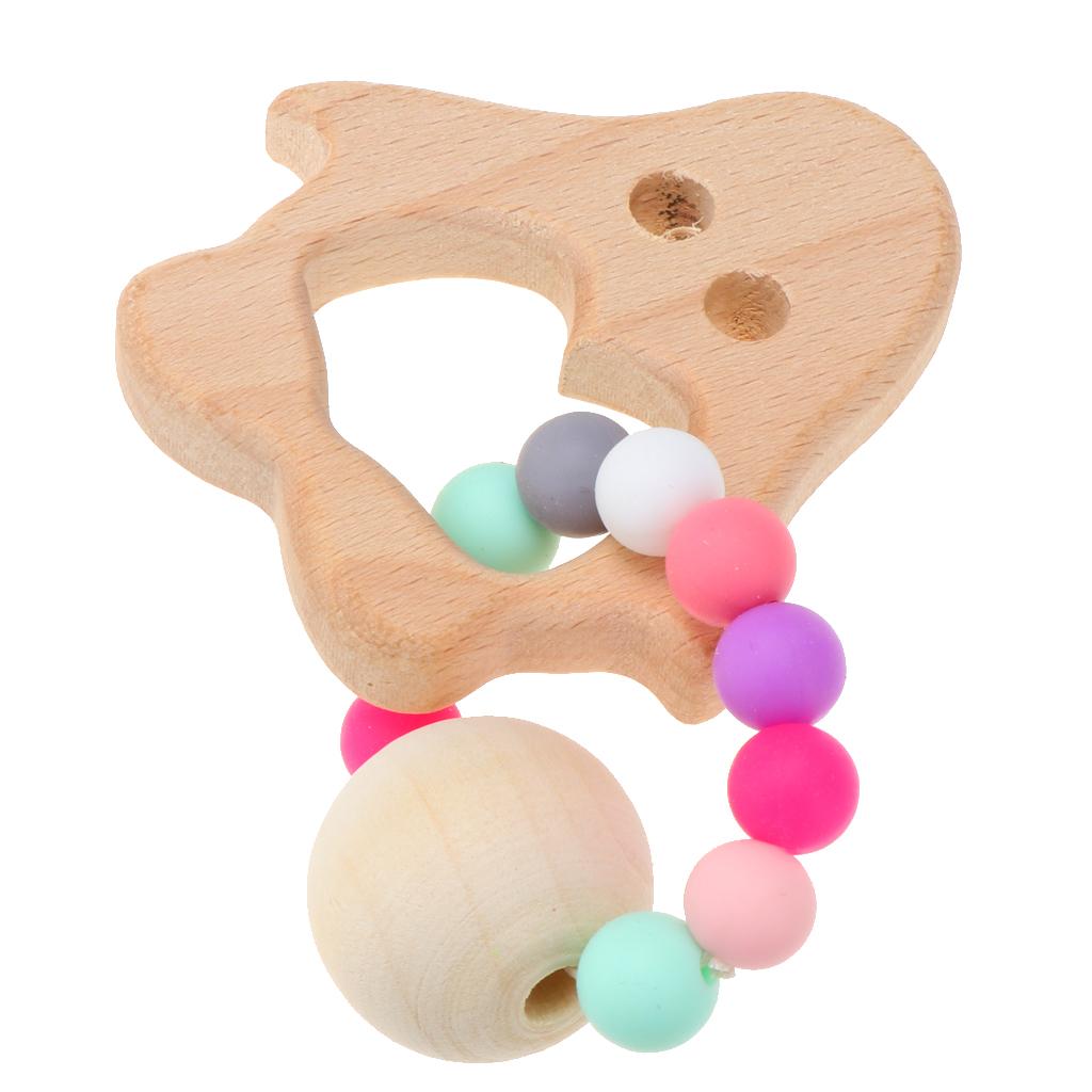 Natural Wooden Baby Teether Wood Teething Bracelet Rings Penguin