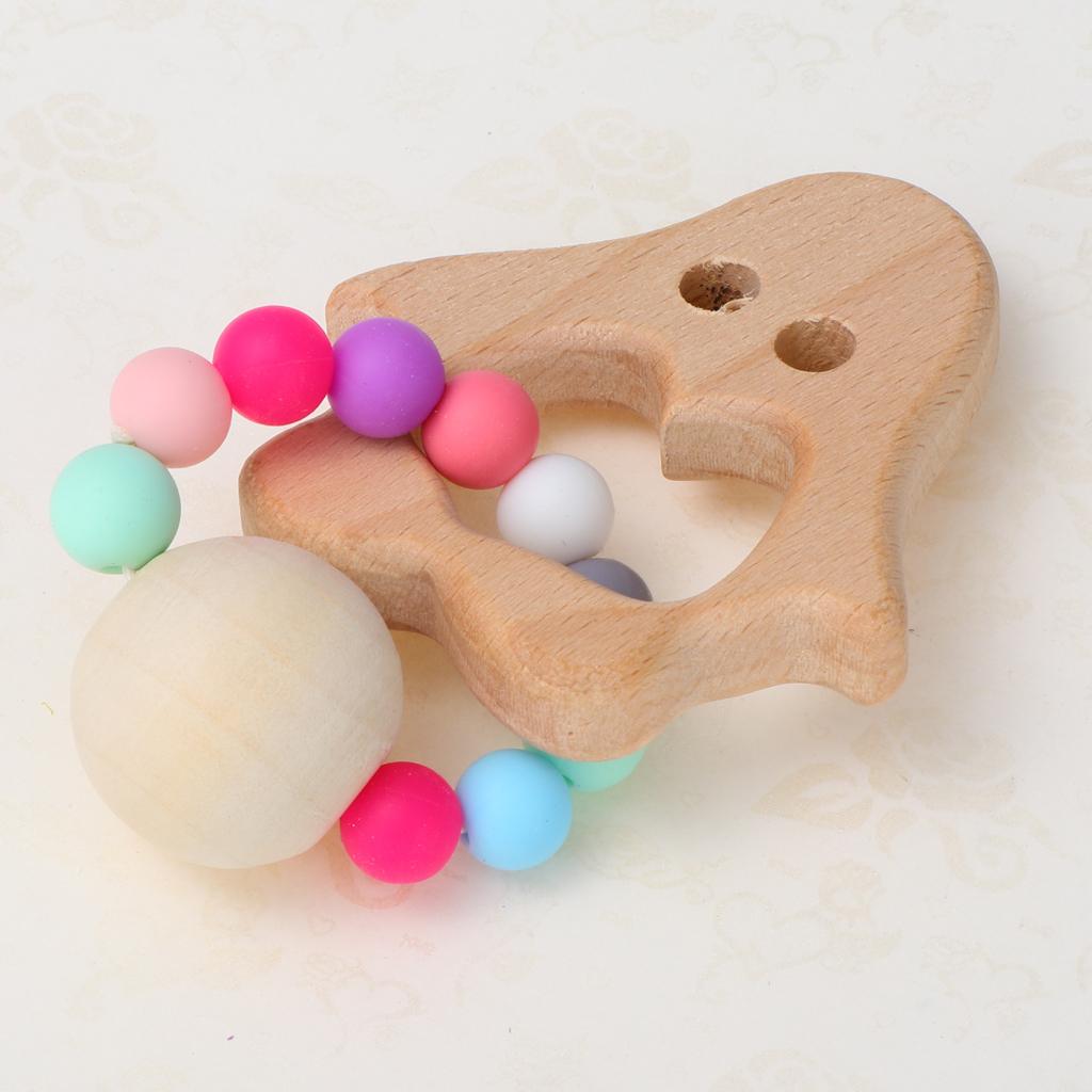 Natural Wooden Baby Teether Wood Teething Bracelet Rings Penguin