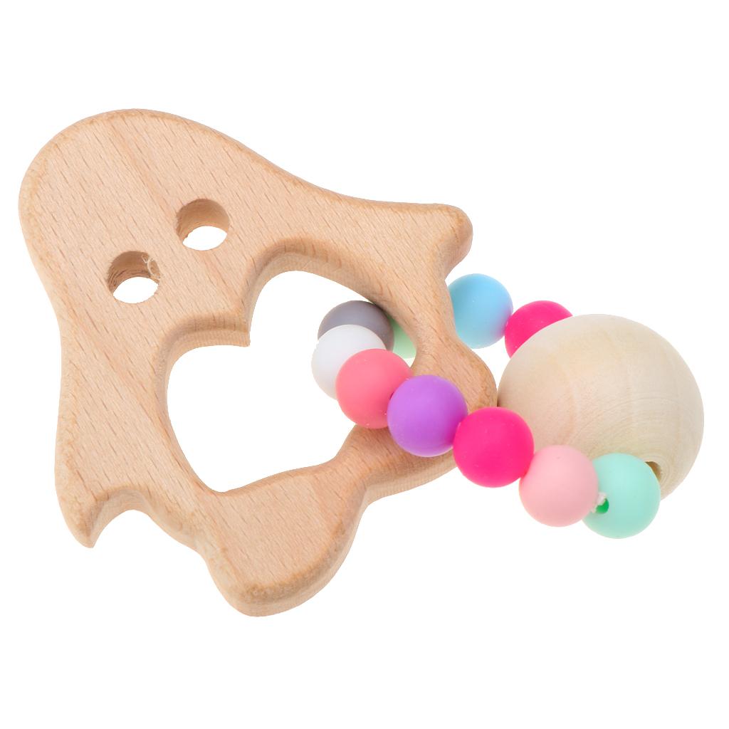 Natural Wooden Baby Teether Wood Teething Bracelet Rings Penguin