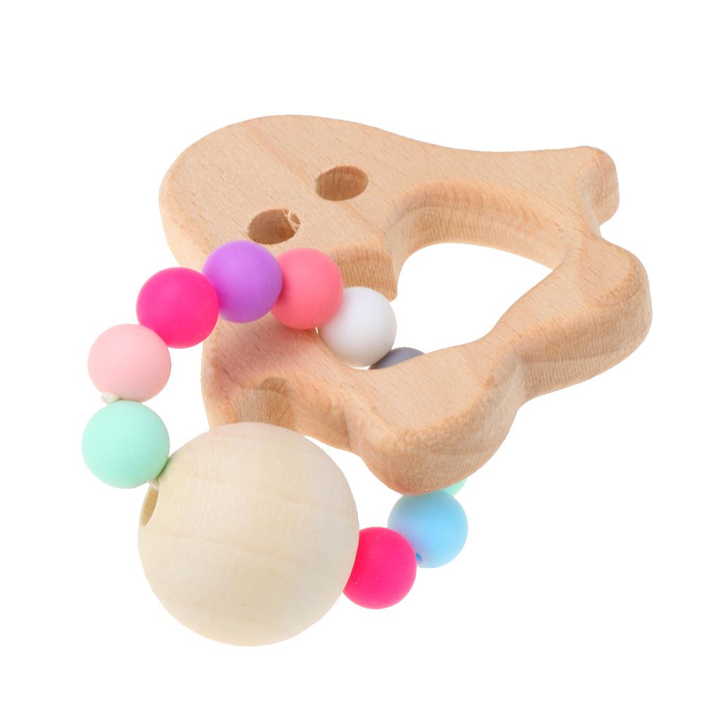 Natural Wooden Baby Teether Wood Teething Bracelet Rings Penguin