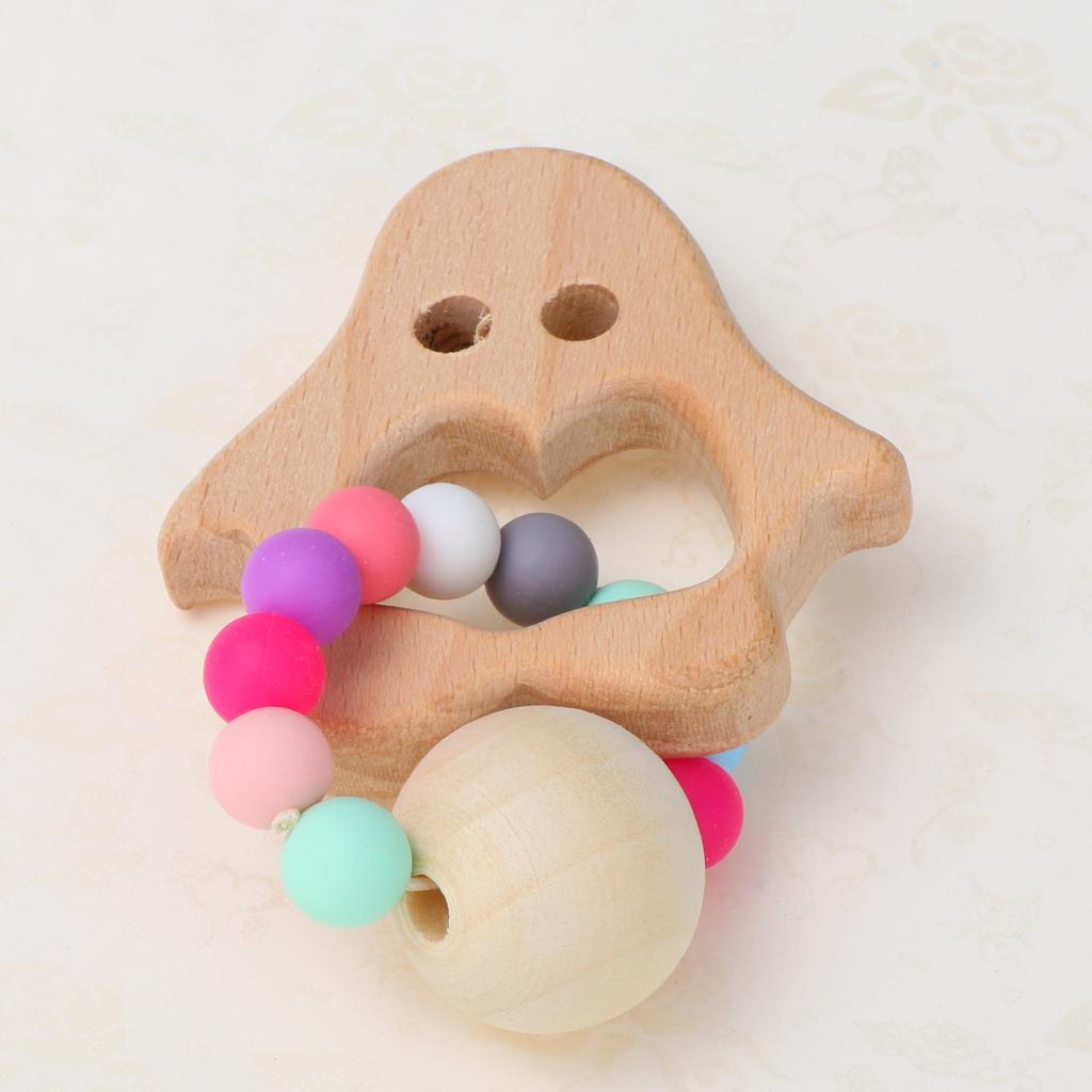 Natural Wooden Baby Teether Wood Teething Bracelet Rings Penguin