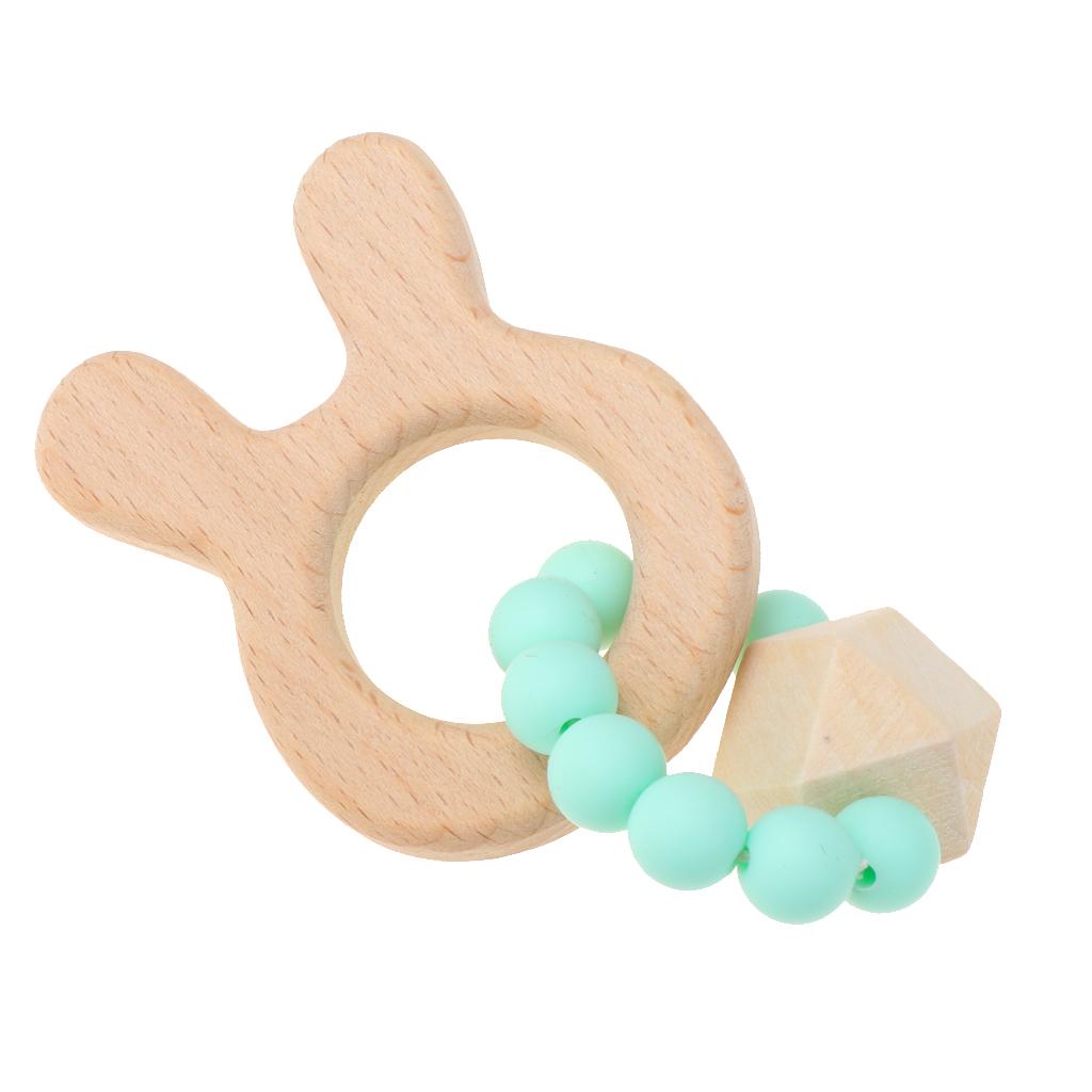 Natural Wooden Baby Teether Wood Teething Bracelet Rings Rabbit