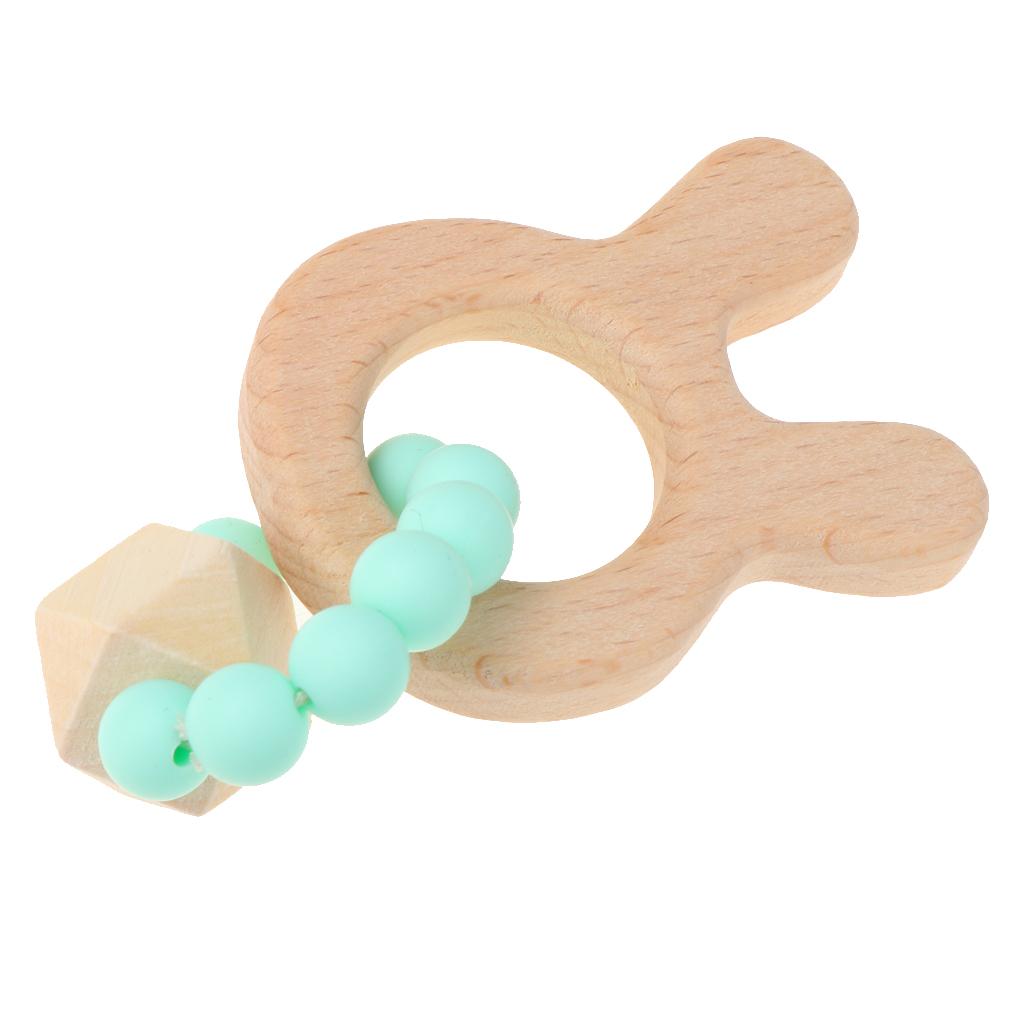 Natural Wooden Baby Teether Wood Teething Bracelet Rings Rabbit