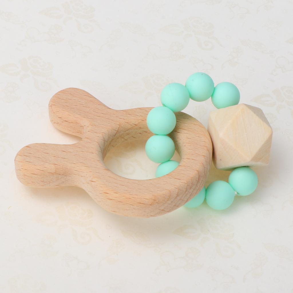 Natural Wooden Baby Teether Wood Teething Bracelet Rings Rabbit