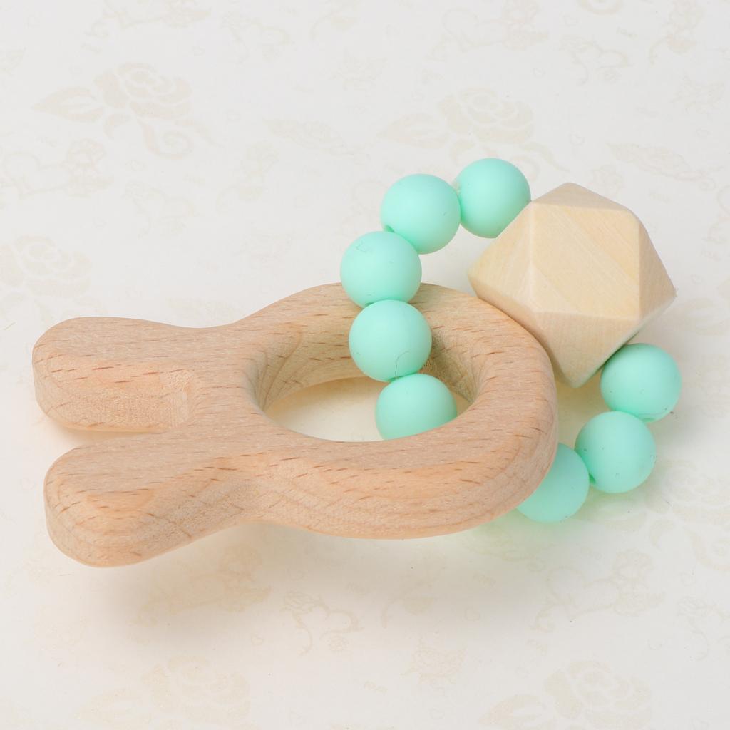 Natural Wooden Baby Teether Wood Teething Bracelet Rings Rabbit