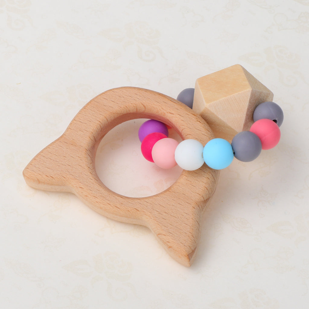 Natural Wooden Baby Teether Wood Teething Bracelet Rings Cat