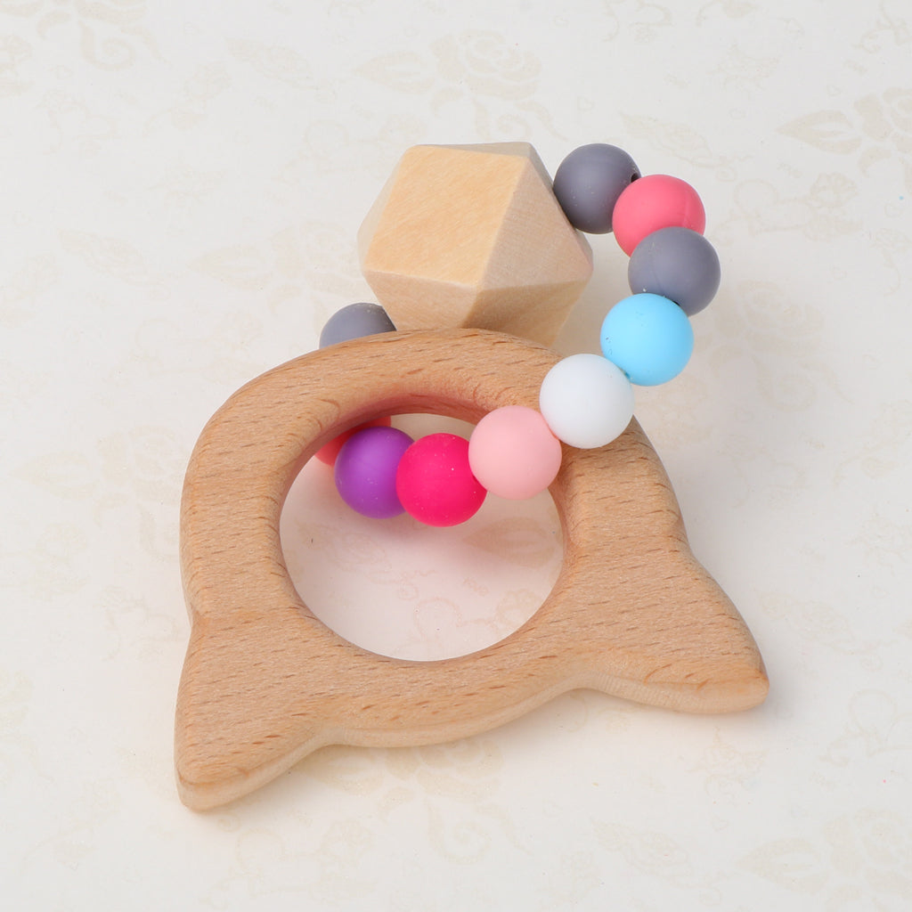 Natural Wooden Baby Teether Wood Teething Bracelet Rings Cat