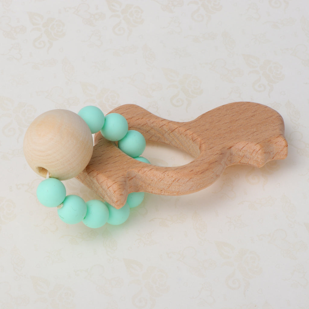 Natural Wooden Baby Teether Wood Teething Bracelet Rings Chick